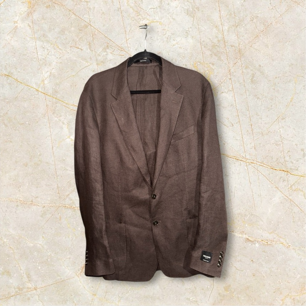Todd Snyder Italian Linen Basket Weave Sport Coat Blazer Size 44L Brown Designer